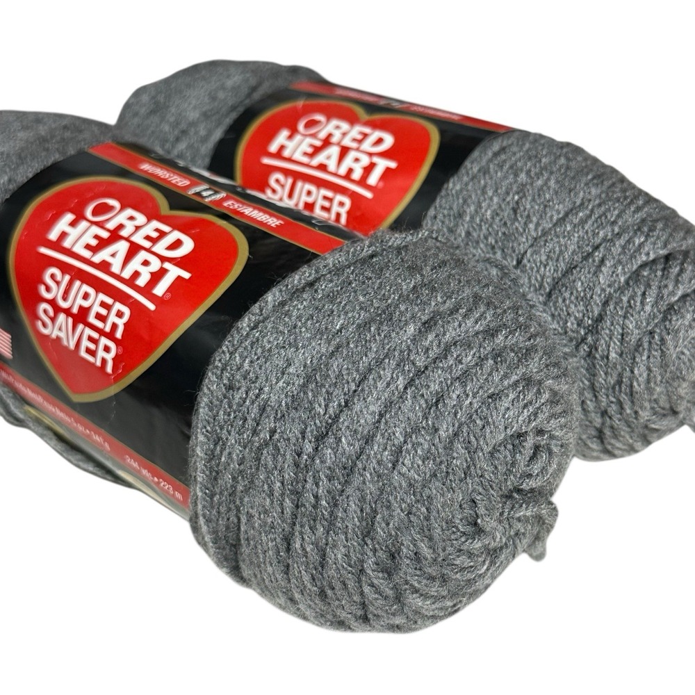 VTG Coats Red Heart Super Saver Yarn GREY HEATHER 0400‎ Acrylic 5oz SAME DYE LOT